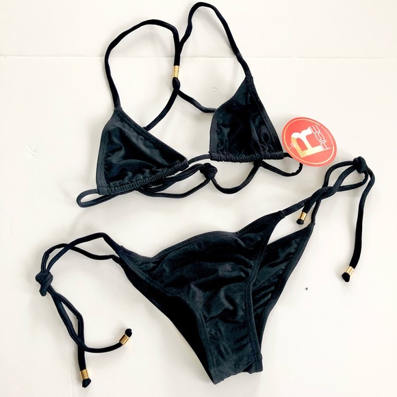Rise Swim Black Two Piece String Bikini Thong Bottom Size Small - Picture 1 of 6